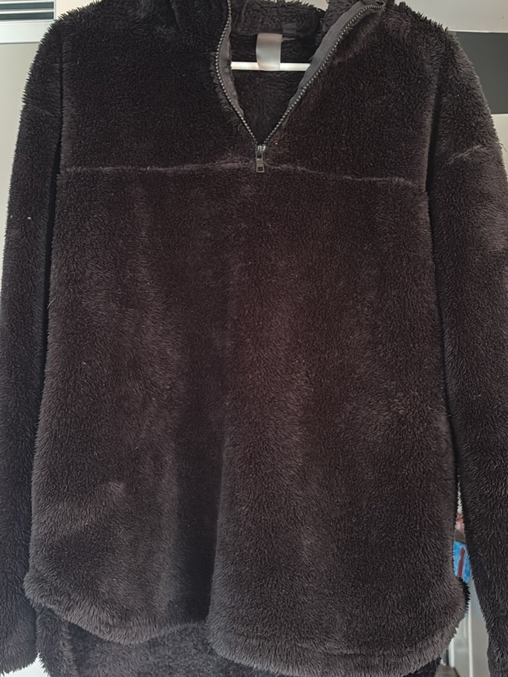 Women oraki Teddy bear Plush Quarter-Zip Fleece Sweater - Black